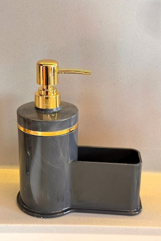 Makri Home Mutfak Veya Banyo İçin Şık Altın Rengi Detaylı Süngerlikli Sıvı Sabunluk , Yerli Üretim Gri
