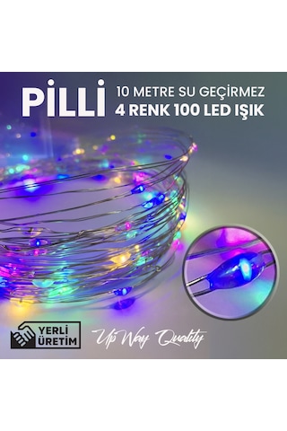 Upway 10m Su Geçirmez 4 Renkli 100 Led Işık - Pilli Dekoratif Aydınlatma Çok Renkli