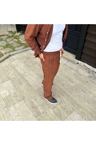 Moderie Butik Erkek Fitilli Kadife Cepli Buggy Pantolon Oversize Rahat Kalıp - Kahverengi Kahverengi