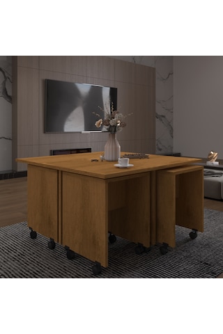 Asra Trend Akıllı Orta Sehpa OS003 %100 MDF 5 Parça Yavrulu Puf Sehpa Seti Petra