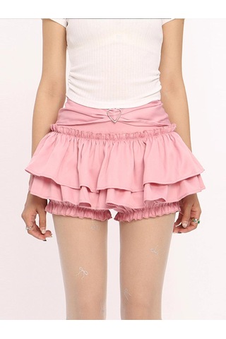 Kadınlar İçin Ruffle Mini Etek Yazlık Düz İnce A Kesim Şort Kek Etek Kawaii Sevimli Stil Y2k Giysileri Sokak Giyimi Pembe