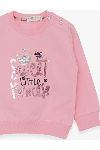 Breeze Kız Çocuk Sweatshirt Nakışlı Pullu 1-4 Yaş, Pudra ((553858002) Çok Renkli