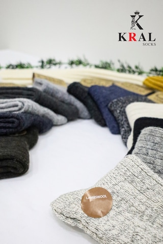 Erkek Kışlık 6 Çift Lambswool Yün Çorap Termal Etkili Ebruli Asorti