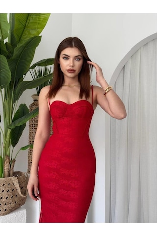 Kalıse İp Askılı Elbise Kırmızı