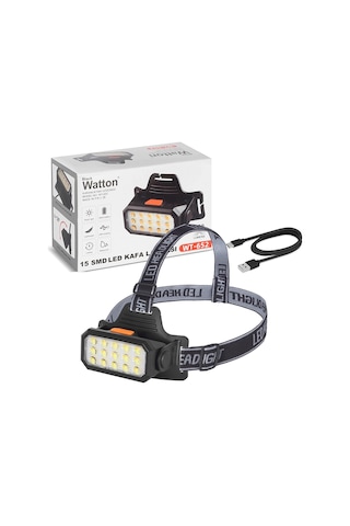 15 Led Li Şarjlı Kafa Lambası - Wt-652, Sarı/beyaz Işıklı Güçlü Led Kafa Feneri Tepe Lambası Çok Renkli