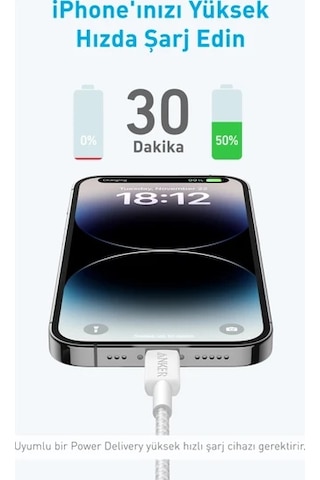 Anker 322 Usb-c To Lightning 1.8 M MFI Lisanslı Şarj ve Data Kablosu Beyaz