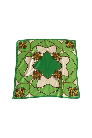 Tikitonki Otantik Desenli Saten Fıstık Yeşili Eşarp - 90x90 Yeşil Yeşil