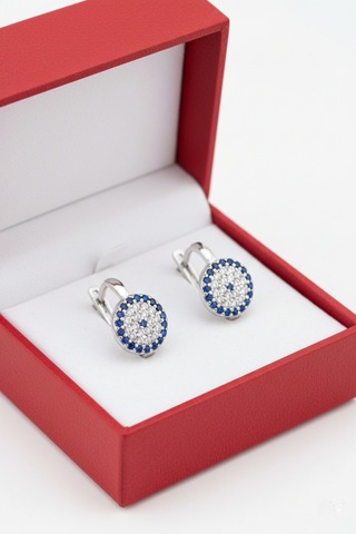 Çekirdekjewelry 925 Ayar Gümüş Rodyum Kaplama Nazar Küpe Gri