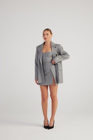 Holly Lolly Oversize Kesim Simli Çizgili Eden Blazer Ceket Gri