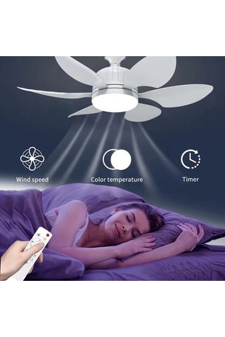 Xuweiwei 46 Cm Beyaz 40w 46 0cm 51 99cm Uzaktan Kumandalı 6 Yapraklı Led Tavan Vantilatörü Işığı E26 E27 3 Renk 3 Hız Ayarlı
