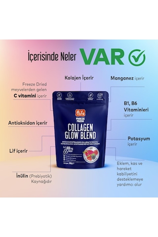 Pol's Freeze Fresh Glow Blend 100 G, Dondurularak Kurutulmuş Meyve Tozu, Kolajen, İnülin, Yüksek Lif, Manganez