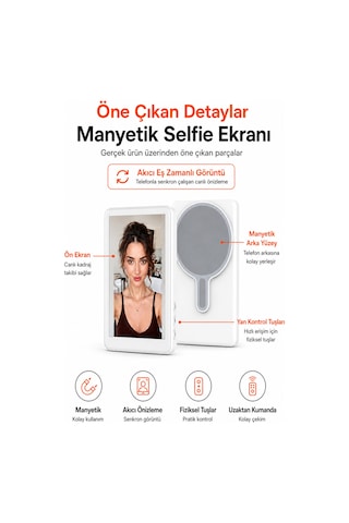 Manyetik Arka Kamera Özçekim Vlog Ekranı Selfie Ekranı Telefon Ekran Yansıtma Uzaktan Kumandalı Beyaz