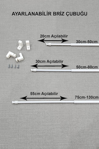 Ayarlanabilir Briz Perde Çubuğu 75-130cm 2 Adet Beyaz