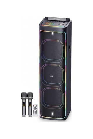 2272 Dijital Led Göstergeli Çift Kablosuz Mikrofonlu Rgb Tws Üçlü 12 İnç Stereo Bass Kablosuz Karaoke Hoparlör