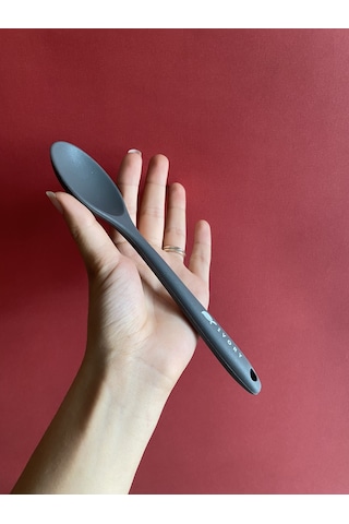 Sert Uçlu Silikon Isıya Dayanıklı Kısa Kaşık 20 Cm / 2 Adet Gri