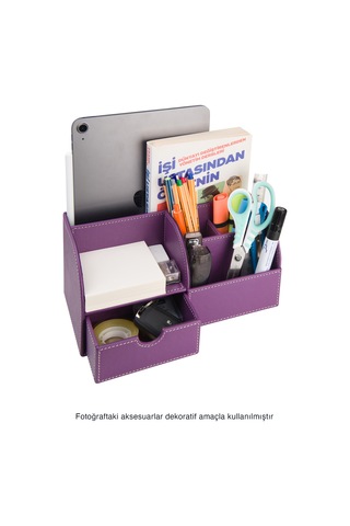 Masaüstü Düzenleyici,kalemlik,kumandalık,küpbloknotluk,tabletlik,kitaplık,6 Gözlü,çekmeceli,desktop Organizer,vegan,24,5 13 12 Lila