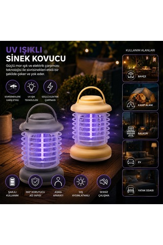 Usb Şarjlı - 2 Renk Işık Asma Aparat - Sessiz Çalışma Uv Işıklı Sinek Kovucu Hs-376 Bx40
