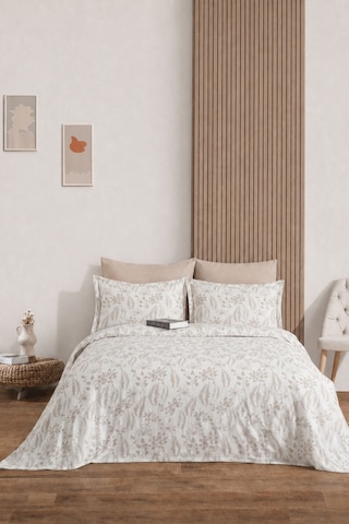 Elart Mokka Yatak Örtüsü Çift Kişilik Keten Görünümlü 3 Parça 240x230 Cm Krem