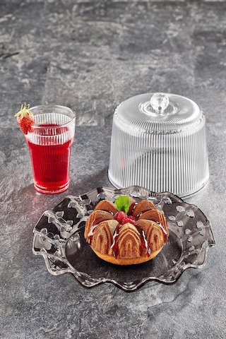 Akrilik Barok Füme Renk Kek Fanus & Kek Saklama Kabı & Şık Sunum Organizeri 26 Cm Füme