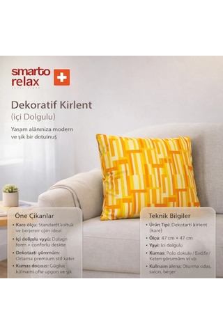Smarto Relax Içi Dolgulu Kırlent 45x45 Cm Kare Salon & Berjer Kırlenti Sarı - Turuncu