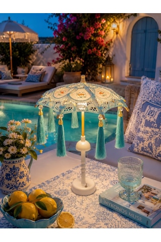 Missidea Vintage Aqua Bohem Dekoratif Şemsiye Lambası- Turkuaz