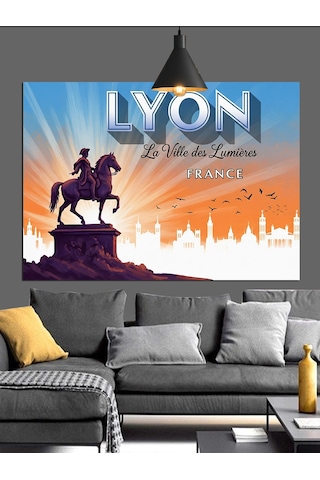 Lyon Şehri Silüeti Posteri Dekoratif Kanvas - Mdf Ahşap Tablo