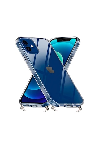 Hippi Apple Uyumlu iPhone 15 Plus Şeffaf Askılı Telefon Kılıfı Beyaz - Şeffaf