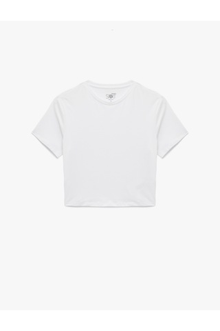 Koton Slim Fit Kısa Kollu Pamuklu Bisiklet Yaka Spor Tişört Beyaz 7wak10053nk