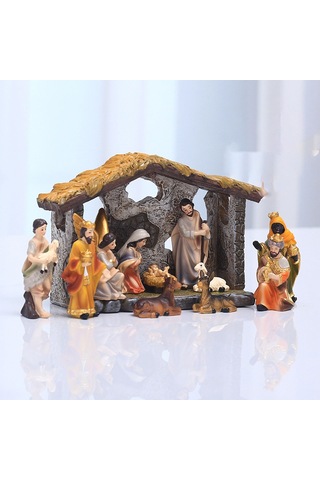 "el İşi Noel Doğuş Sahnesi Heykelcik Seti - Tatil Ekranları İçin Premium Kapalı Masa Masseri Dekoru"