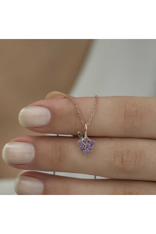 Gümüş Rose Üzüm Figürlü Meyve Kolye Çok Renkli