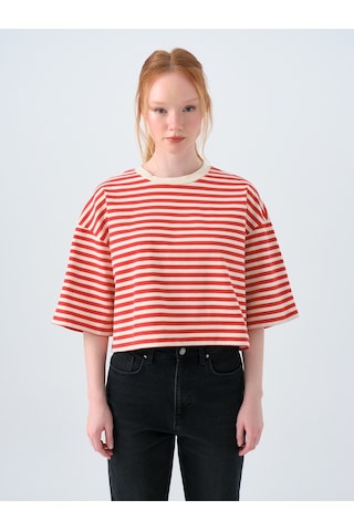 Loose Crop Kadın Tshirt K.kol Kırmızı