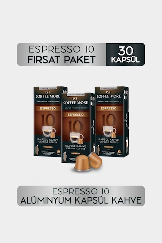 Coffee More 10 Espresso Kapsül Kahve 10 X 3 Paket 30 Adet Nespresso Uyumlu Kapsül Kahve