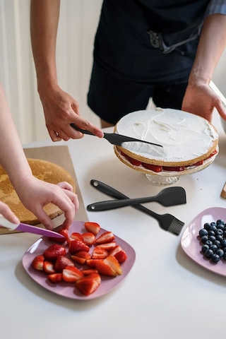 Thentech Slikon Spatula Ve Fırça Sepeti Yemek Yapma Kek Pasta Yapmak İçin Gri