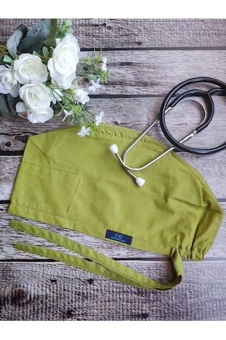 Tesettür Yağ Yeşili Tek Renk Cerrahi Bone Doktor Hemşire Sağlıkçı Bonesi Geniş Kesim