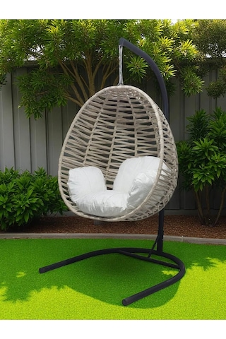 Armut Salıncak Tek Kişilik Makrome Ip Örgü Bahçe Balkon Ev Salıncağı Bej