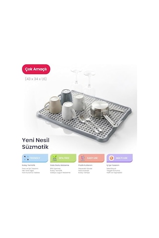 44x35 Cm Plastik Bulaşık Süzgeci Mat Izgara Süzgeçli Süzmatik Tezgah Üstü Bulaşık Kurutmalık Büyük Boy Mutfak Süzgeci Asorti Renk -