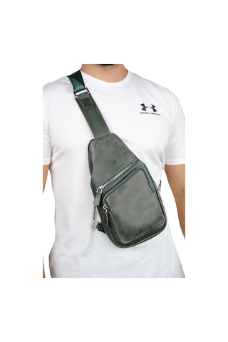 Mft Leather Hakiki Deri Unisex Çapraz Çanta Baggy 6981 Haki