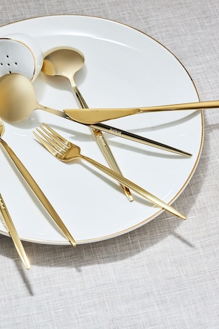 Apricot Faro 24 Parça 6 Kişilik Çatal Kaşık Bıçak Kutulu Shiny Gold