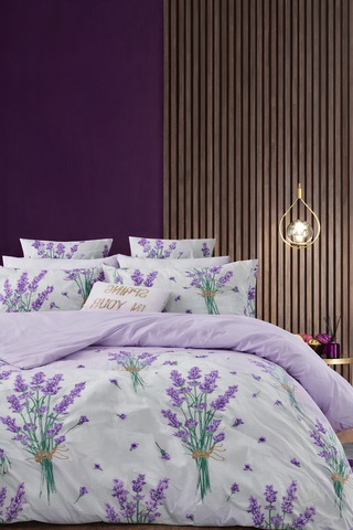 Mor Lavanta Desenli Çift Kişilik Nevresim Takımı Modern Floral Seri Çok Renkli