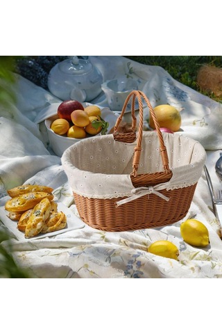 Homyl Taklit Rattan Piknik Sepeti Dokuma Meyve Stil D
