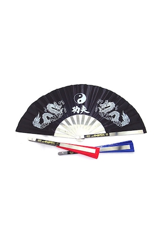 Lemestar Stainless Steel Çerçeveli Nylon Kumaşlı Katlanabilir Tai Chi Fan - Spor, Dans, Gösteri İçin Siyah Kung Fu Flap