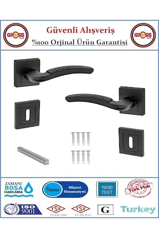 Noktalı Rozetli Oda Kapı Kolu - Mat Siyah - 1 Takım Ön Ve Arka