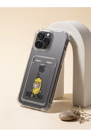 Hepsi Apple İphone Uyumlu 14 Pro Max Boş Yapma Muz Detaylı Kart Bölmeli Şeffaf Telefon Kılıfı Najmaddin Çok Renkli