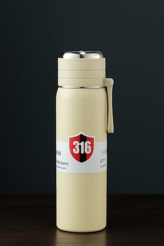 Paslanmaz Çelik Termos Su Şişesi 500ml Vakumlu Kapak Krem İthal Ürün Krem