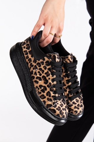 Erceka Günlük Spor Ayakkabı Kadın Sneaker Bağcıklı Leopar Siyah-beyaz-kahverengi Tam Siyah / Leopar