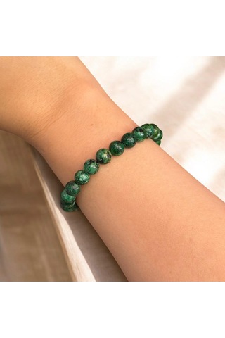 Kırmızı Sanat Evi Jade Doğal Taş Sıralı Koyu Yeşil Lastikli Bileklik