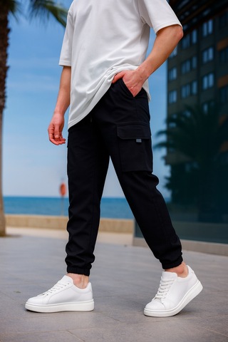 Kargo Cepli Paraşüt Kumaş Siyah Renk Erkek Pantolon-1817 Siyah