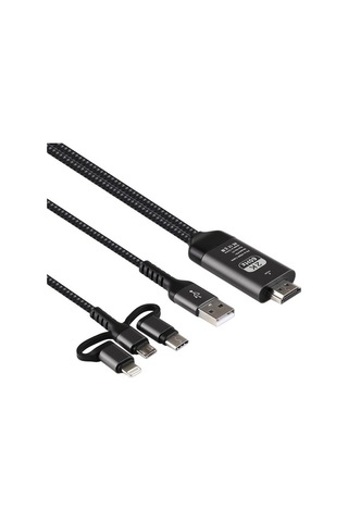 Novahub 3'ü 1 Arada Mikro Usb Type-c 8 Pin - Hd Tv Kablosu Siyah