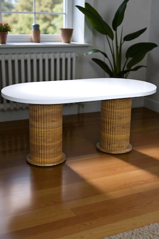 Bohem İskandinav Masa Sandalye Takımı 4 Adet Polo Sandalye Mdf Beyaz Oval Masa Modern Şık Kahverengi