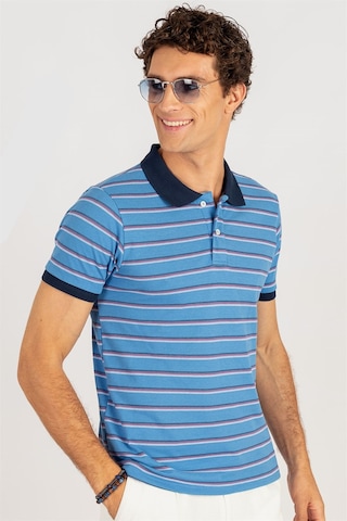 Tudors Slim Fit Dar Kesim Çizgili Polo Yaka Pike T-Shirt-24259 Mavi